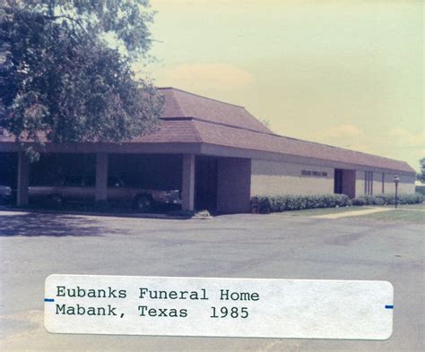 Eubanks funeral home mabank - Tulip is a partner of Ever Loved. We may receive compensation if you engage with the business, but we only partner with businesses that we would recommend to our own loved ones. Eubank Cedar Creek Funeral Home, Cemetery & Crematory. 601 State Hwy 198. Mabank, TX 75147. Tulip Cremation. Serves the greater Houston and Dallas-Fort Worth metro areas.